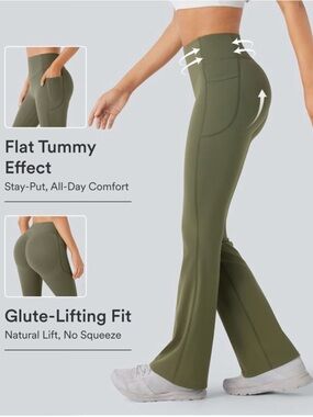 HALARA Olive High-Rise Flare Leggings with Side Pockets